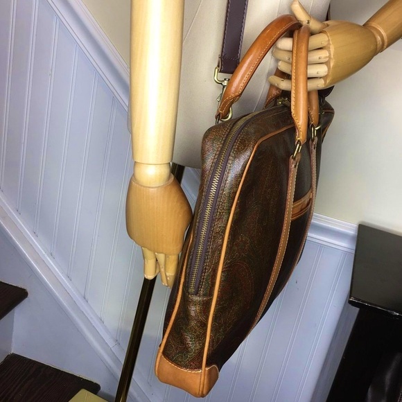 M ETRO MILANO Red Paisley Coated Canvas Vachetta Top Handle Briefcase Laptop Bag - Picture 5 of 17